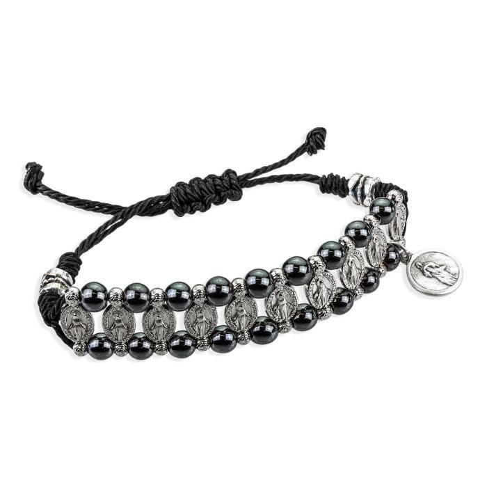 HEMATITE &amp; MIRACULOUS MEDAL BEAD BRACELET