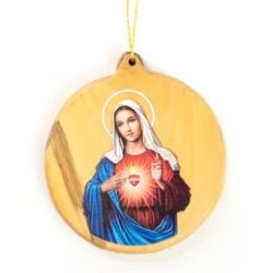IMMACULATE HEART OLIVE WOOD ORNAMENT