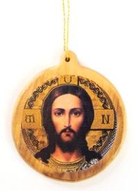 JESUS FACE OLIVE WOOD ORNAMENT