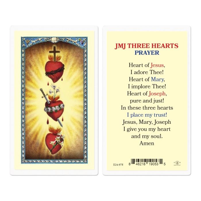 JMJ THREE HEARTS LAMINATED HOLY CARD