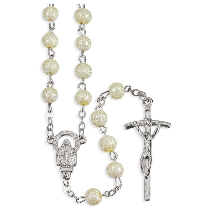 WHITE HAMMERED BEAD ROSARY Divine Mercy Gift Shop