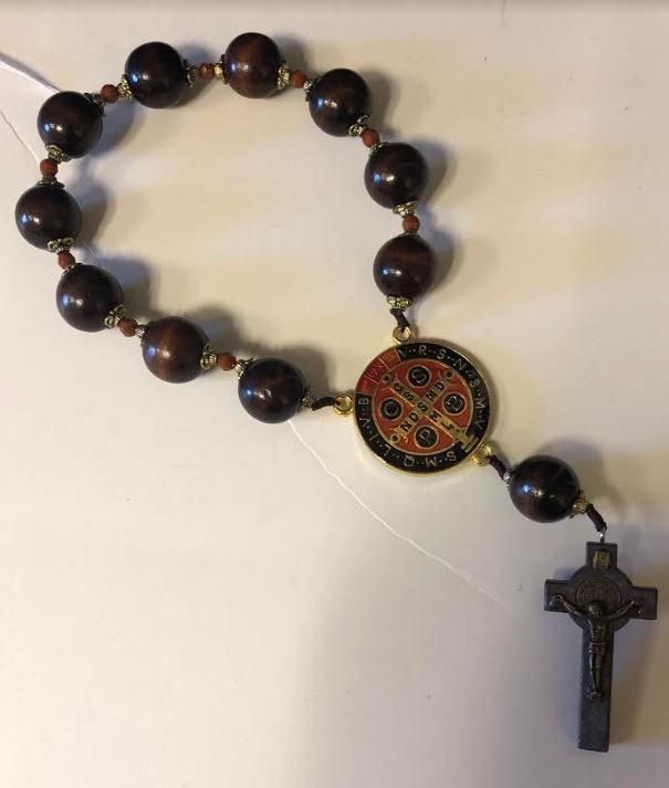 Saint Benedict Rosary Beads, One Decade, Large Wood Beads