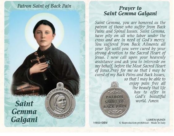 ST GEMMA GALGANI PRAYER CARD WITH MEDAL - Divine Mercy Gift Shop