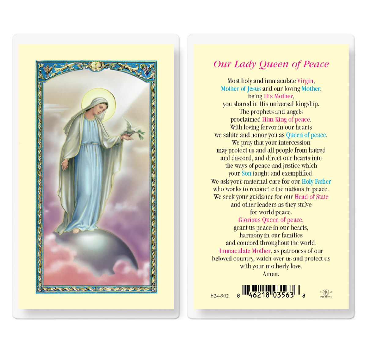 OUR LADY QUEEN OF PEACE WITH DOVE Divine Mercy Gift Shop
