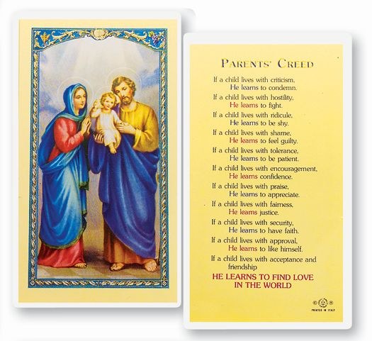 PARENTS CREED PRAYER CARD - Divine Mercy Gift Shop