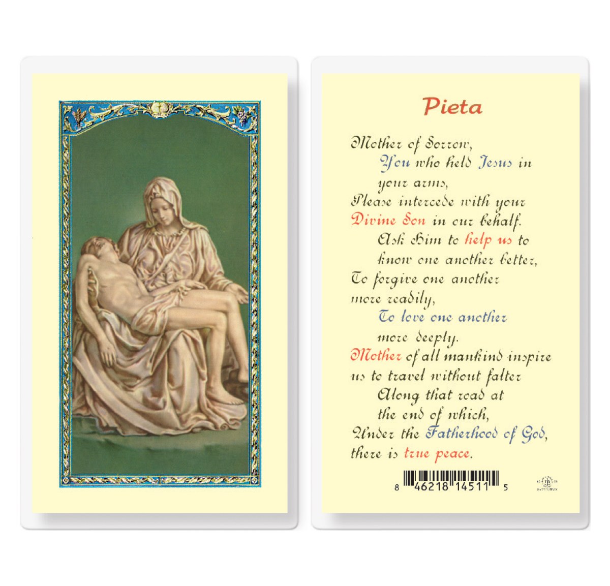 Large Pieta Prayer Card 