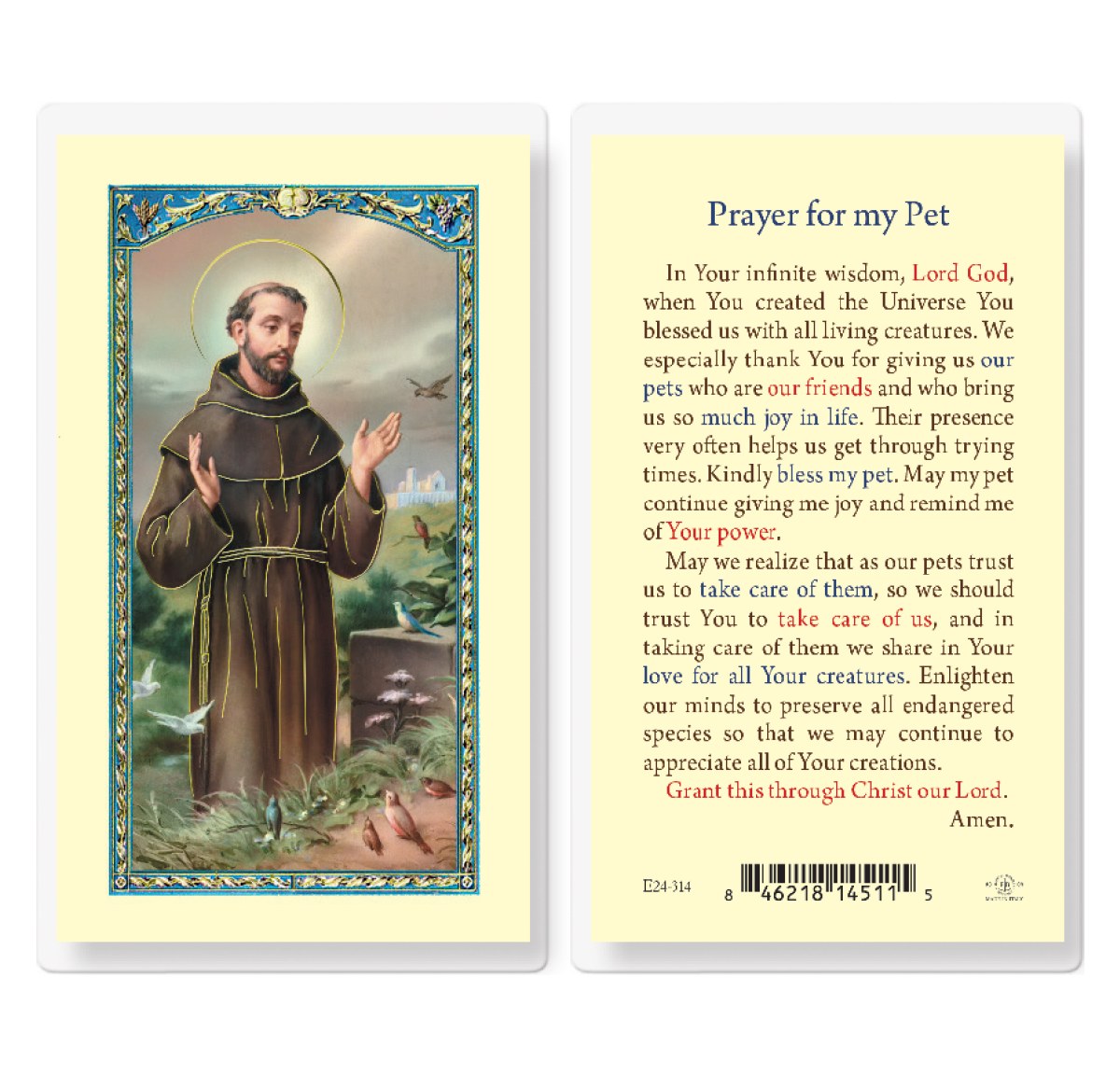 PRAYER FOR MY PET ST FRANCIS Divine Mercy Gift Shop
