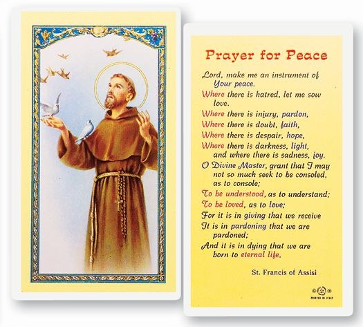 PRAYER TO SAINT FRANCIS OF ASSISI LAMINATED PRAYERCARD - Divine Mercy