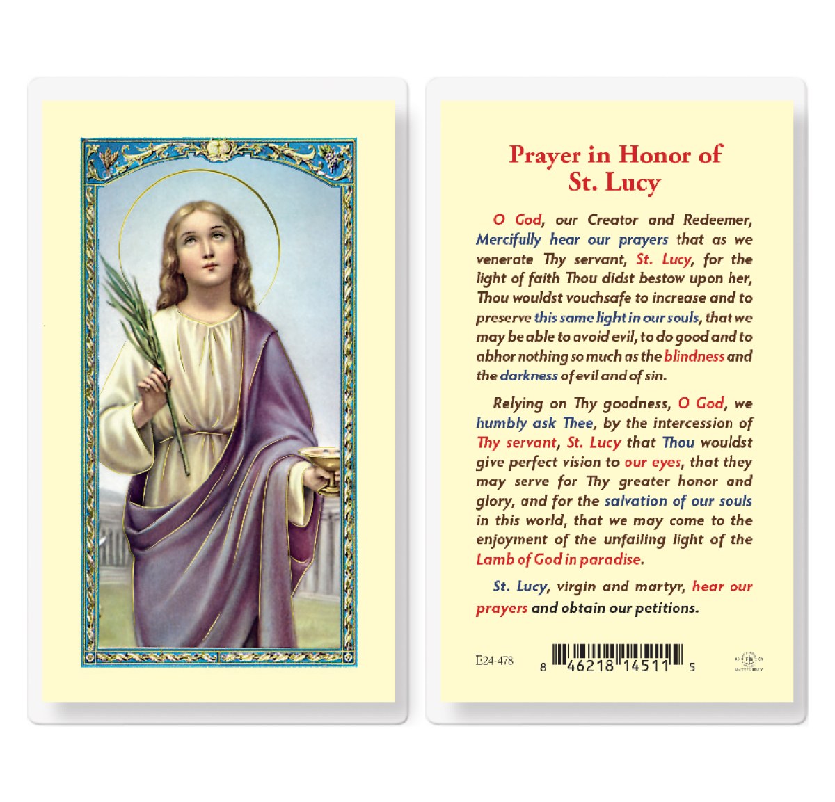 PRAYER IN HONOR OF ST LUCY - Divine Mercy Gift Shop