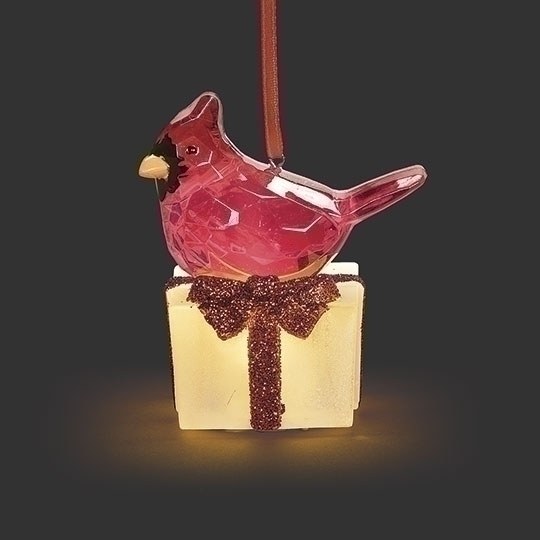 LIGHTED CRYSTAL CARDINAL ON GIFT BOX