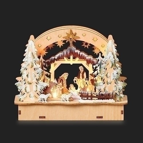 LIGHTED WOOD NATIVITY SCENE