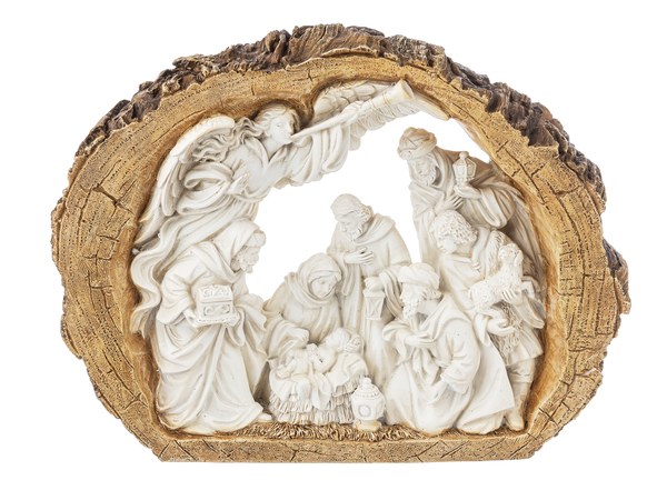 LOG CARVED WHITE NATIVITY