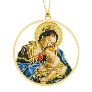 MADONNA &amp; CHILD BRASS ORNAMENT