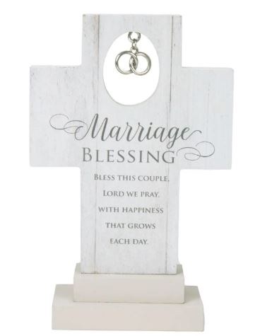 MARRIAGE BLESS/ DBL RING STANDING CROSS