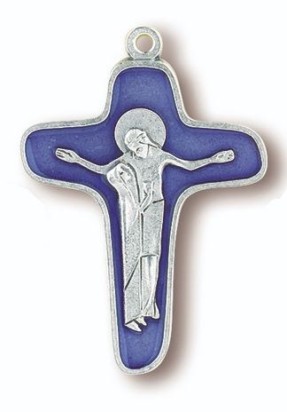 BLESSED MOTHER AND SON 1.75&quot; CROSS BLUE INLAY