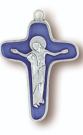 BLESSED MOTHER AND SON .875&quot; CROSS BLUE INLAY