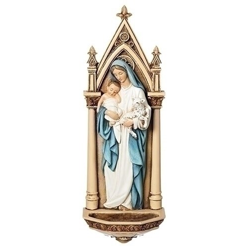 MARY WITH CHILD &amp; LAMB HOLY WATER FONT