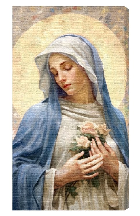 MARY WITH ROSES CANVAS GALLERY WRAPPED 10X18