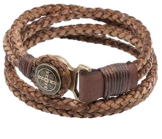 MENS ST BENEDICT GOLD MED CORD BRACELET