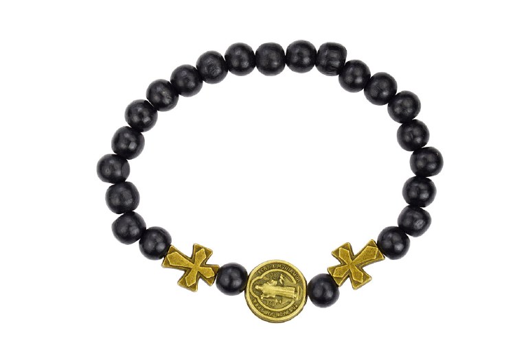 ST BENEDICT STRETCH WOOD BEAD BRACELET