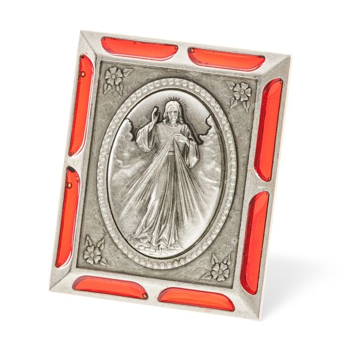 METAL FRAME - DIVINE MERCY WITH RED ACCENTS