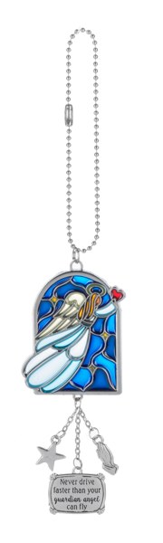 NEVER DRIVE FASTER THAN YOUR GUARDIAN ANGEL CAN FLY BLUE CAR CHARM
