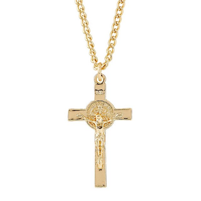 GOLD PLATED 1.5" ST BENEDICT CRUCIFIX