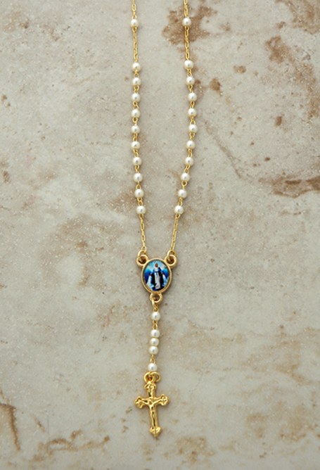 OUR LADY OF GRACE GOLD PLATED ROSARY NECKLACE