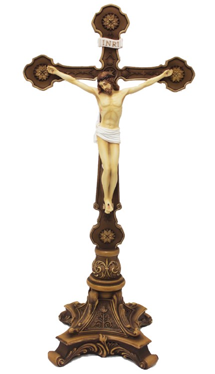 ORNATE STANDING CRUCIFIX FULL COLOR