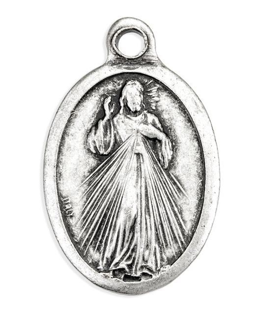 OVAL OXIDIZED DIVINE MERCY MEDAL