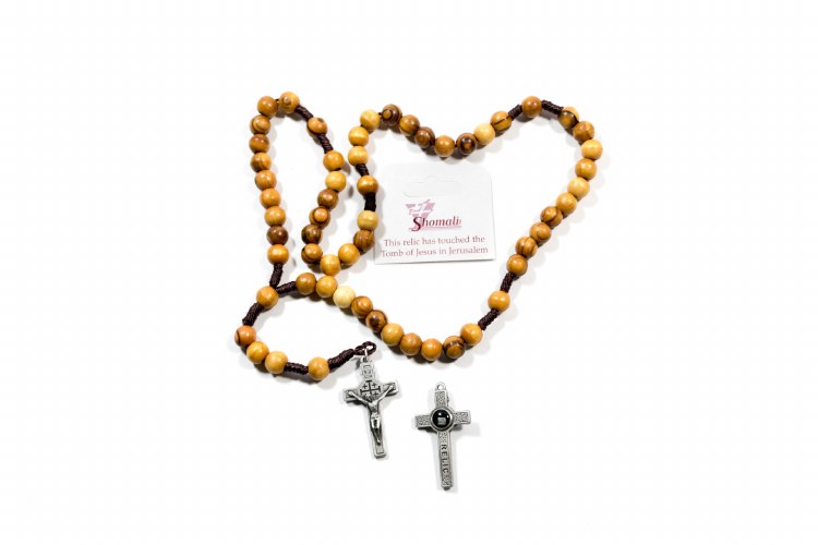 OLIVE WOOD ROSARY WITH RELIC