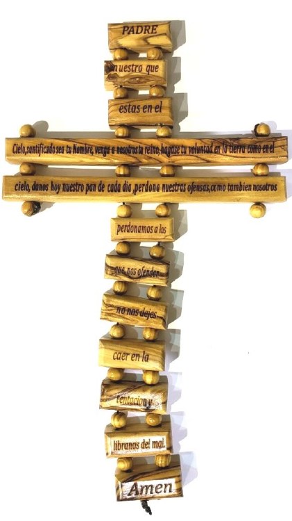 SPANISH LORD'S PRAYER OLIVE WOOD CROSS