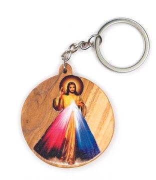 OLIVE WOOD DIVINE MERCY KEYCHAIN