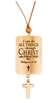 OLIVE WOOD TRUST IN LORD CAR ORNAMENT