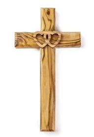 OLIVE WOOD TWO HEARTS WALL CROSS