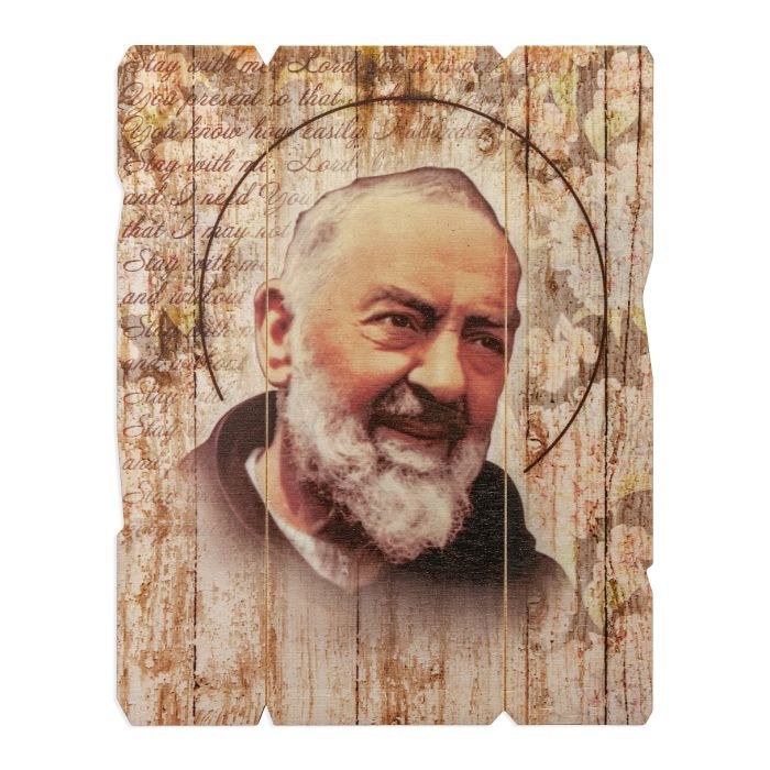 ST PIO VINTAGE WOOD PLAQUE