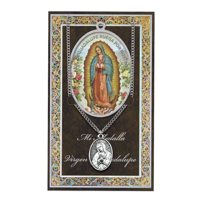 OUR LADY GUADALUPE SPANISH MEDAL AND FOLDER