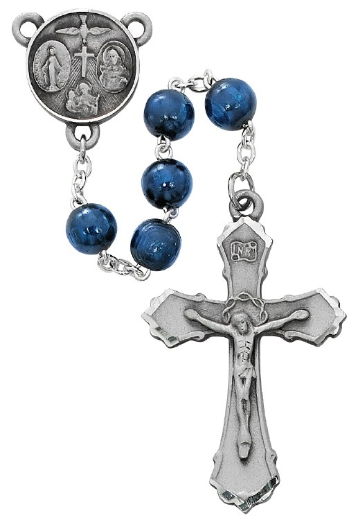 PEWTER BLUE WOOD ROSARY