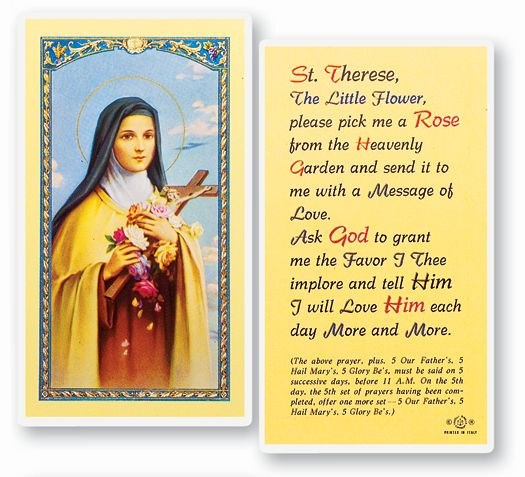 ST THERESE PICK ME A ROSE PRAYERCARD