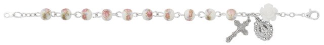 6.5'' PINK CERAMIC WHITE FLOWER BRACELET
