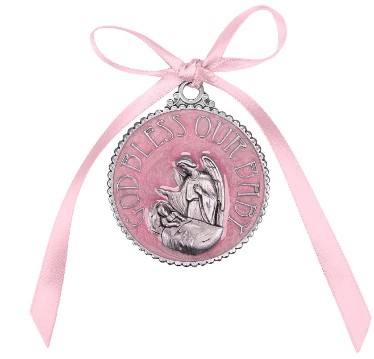 PINK ENAMELED CRIB MEDAL BOXED