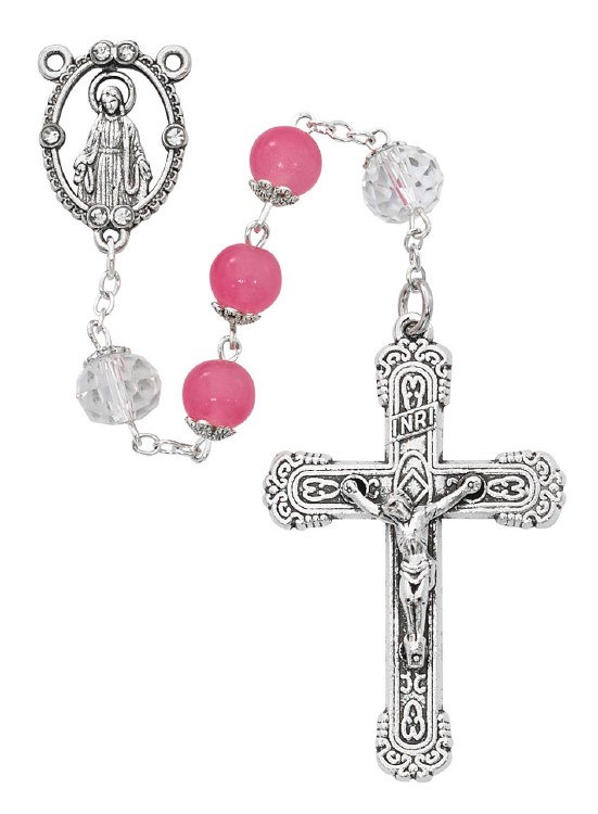 PINK &amp; CRYSTAL OUR FATHER BEAD ROSARY