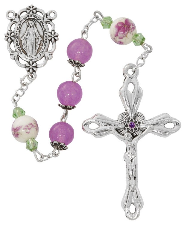 8MM PURPLE WITH FLOWERS ROSARY