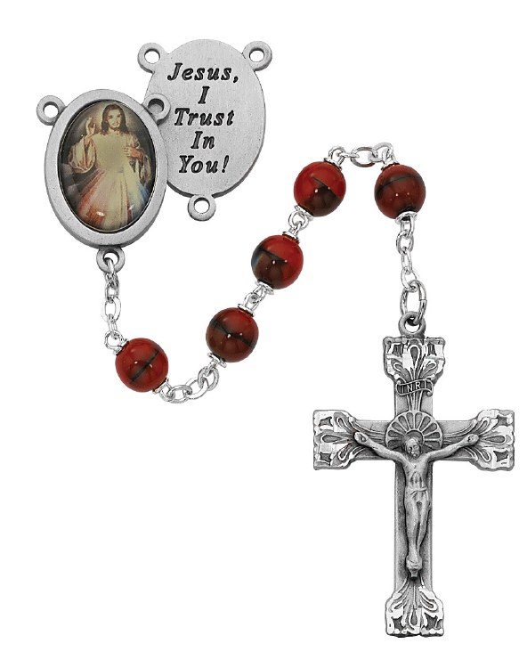 RED DIVINE MERCY PEWTER ROSARY