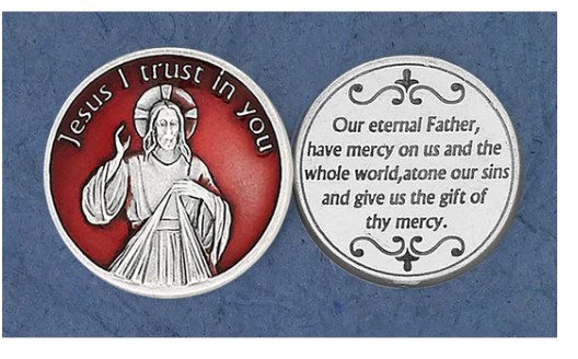 RED ENAMELED DIVINE MERCY POCKET COIN