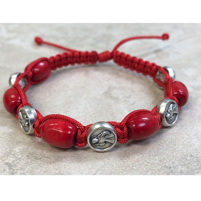 DIVINE MERCY RED WOOD BEAD BRACELET