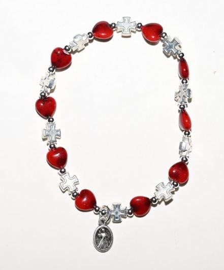 RED HEARTS DIVINE MERCY BRACELET