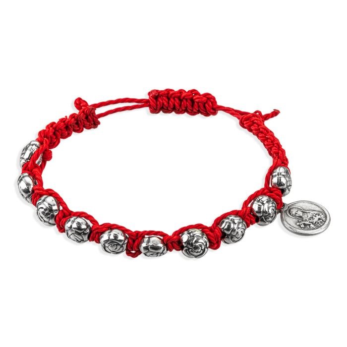ROSE BEADS ON RED CORD BRACELET