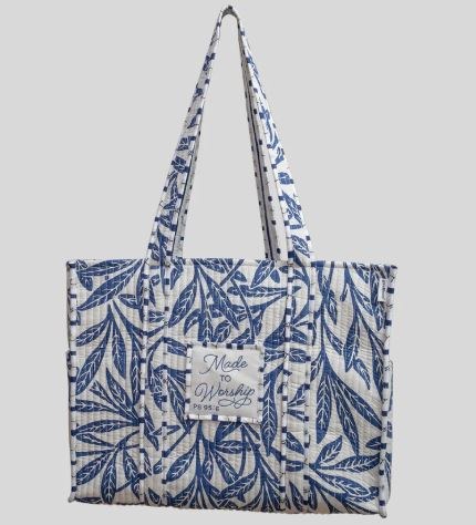 REVERSABLE EHITE/ BLUE TOTE BAG