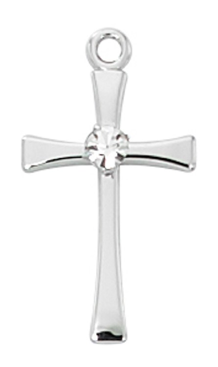 RF CROSS WITH STONE AND 16-18'' PLATINUM PLATED CHAIN